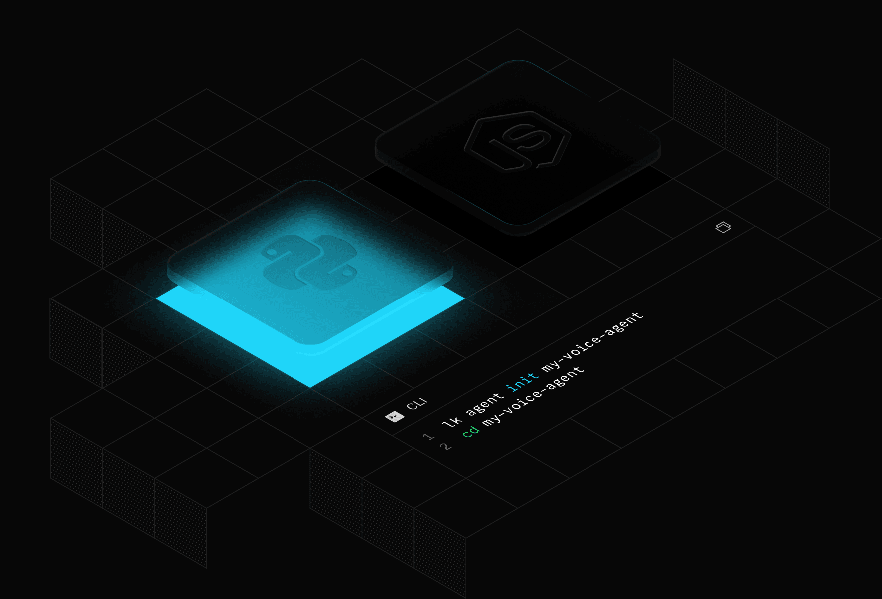 Illustration of isometric grid with Agents SDKs elements