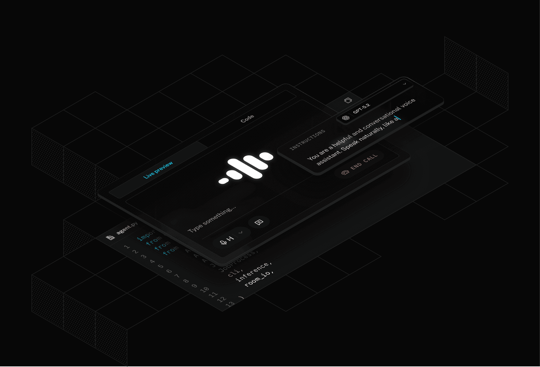 Illustration of isometric grid with Agent Builder elements
