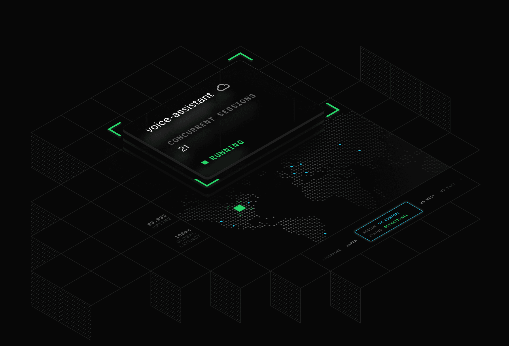 Illustration of isometric grid with Agents on LiveKit Cloud elements