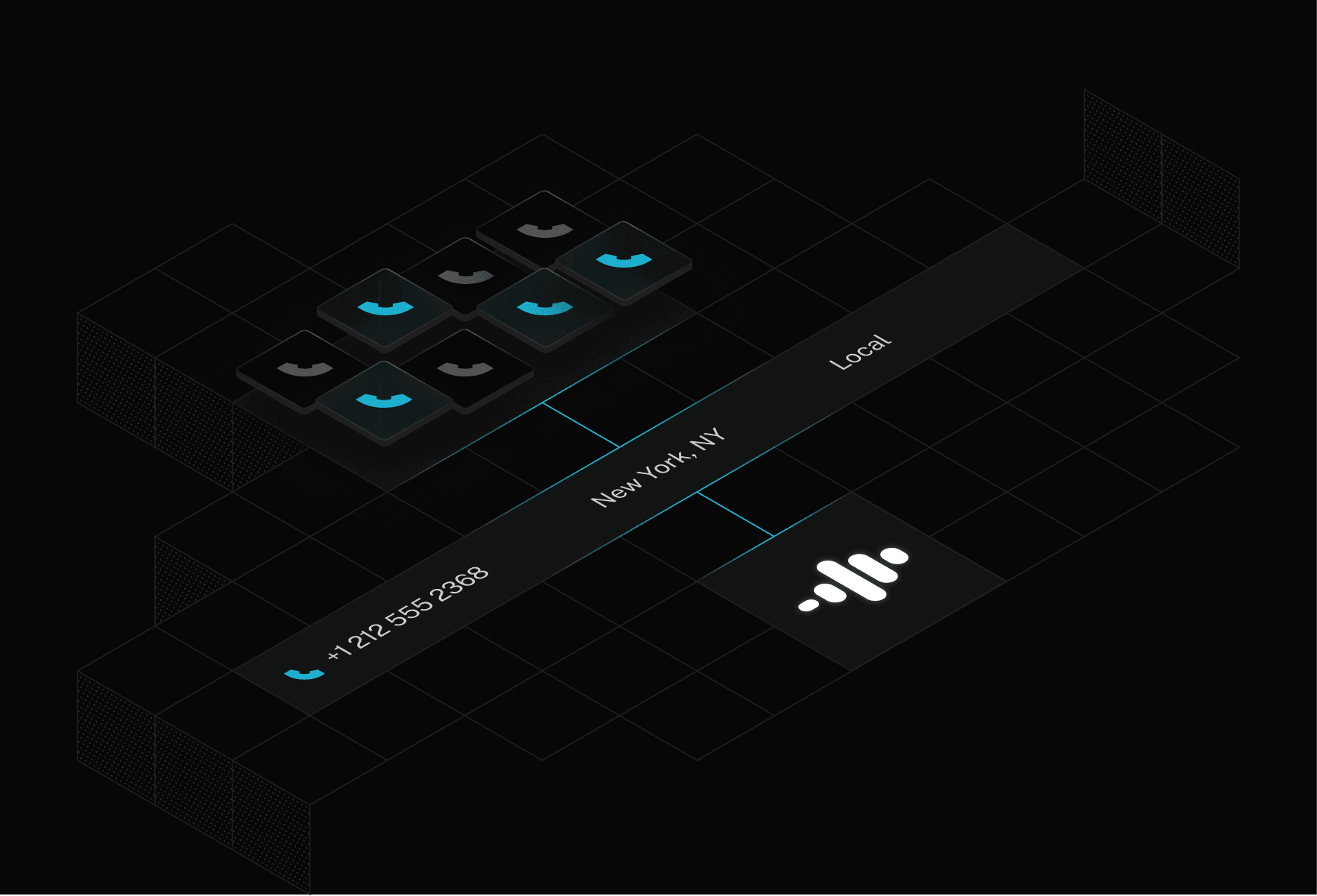 Illustration of isometric grid with LiveKit Phone Numbers elements