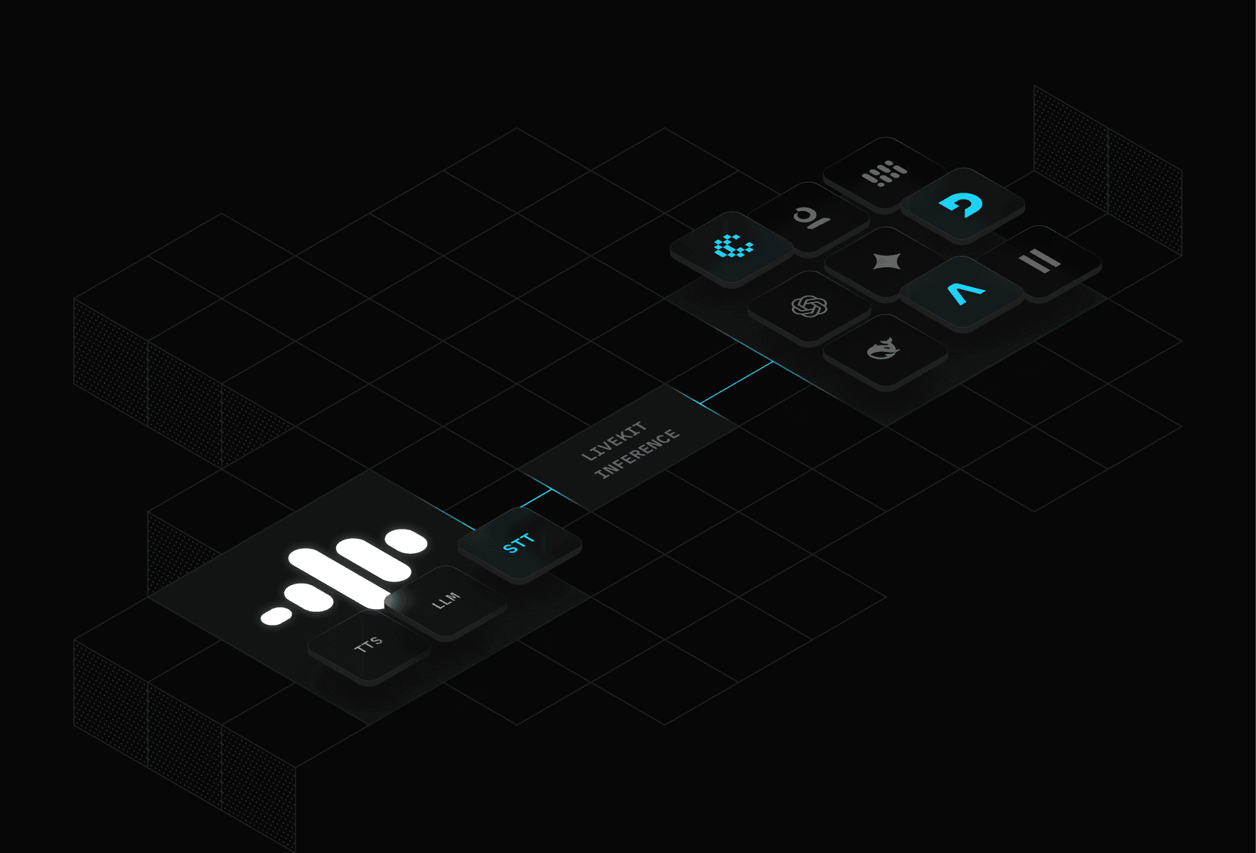 Illustration of isometric grid with LiveKit Inference elements